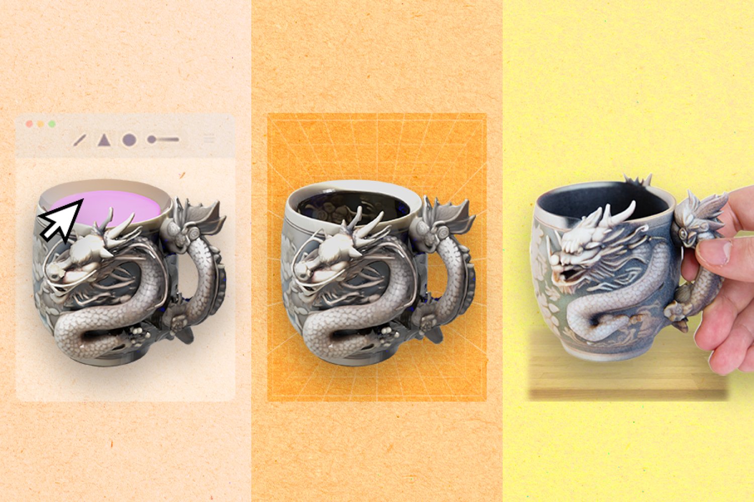 The InstructMesh AI tool can be prompted to generate a 3D design for an object such as a mug, and then users can highlight specific parts of the blueprint they’d like refined before 3D printing.
