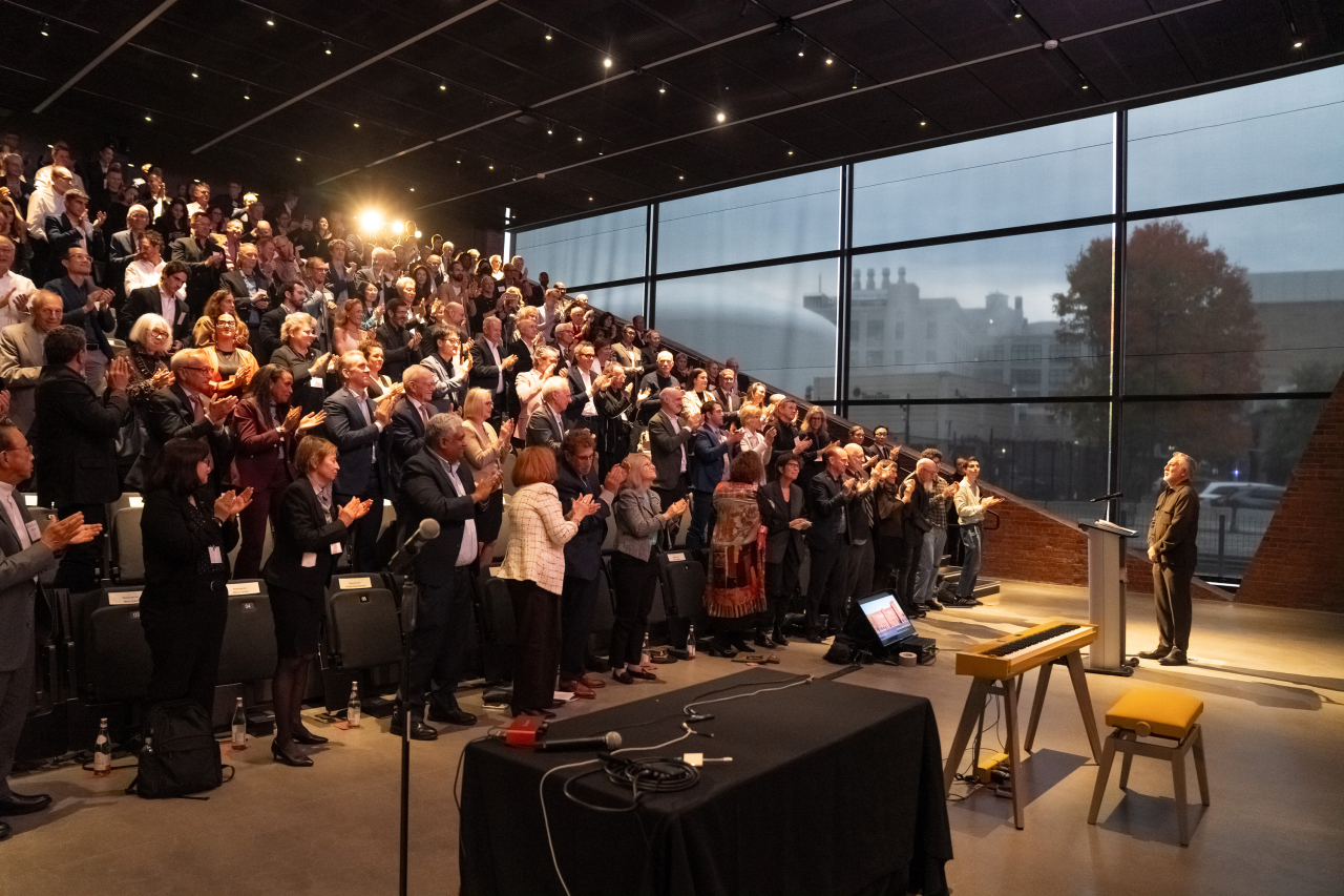 Hashim Sarkis, dean of MIT’s School of Architecture and Planning, delivered keynote remarks at the Met Warehouse dedication ceremony in the Sidara Auditorium. As he and others envisioned a new home for the school, “the building spoke to us,” he said.
