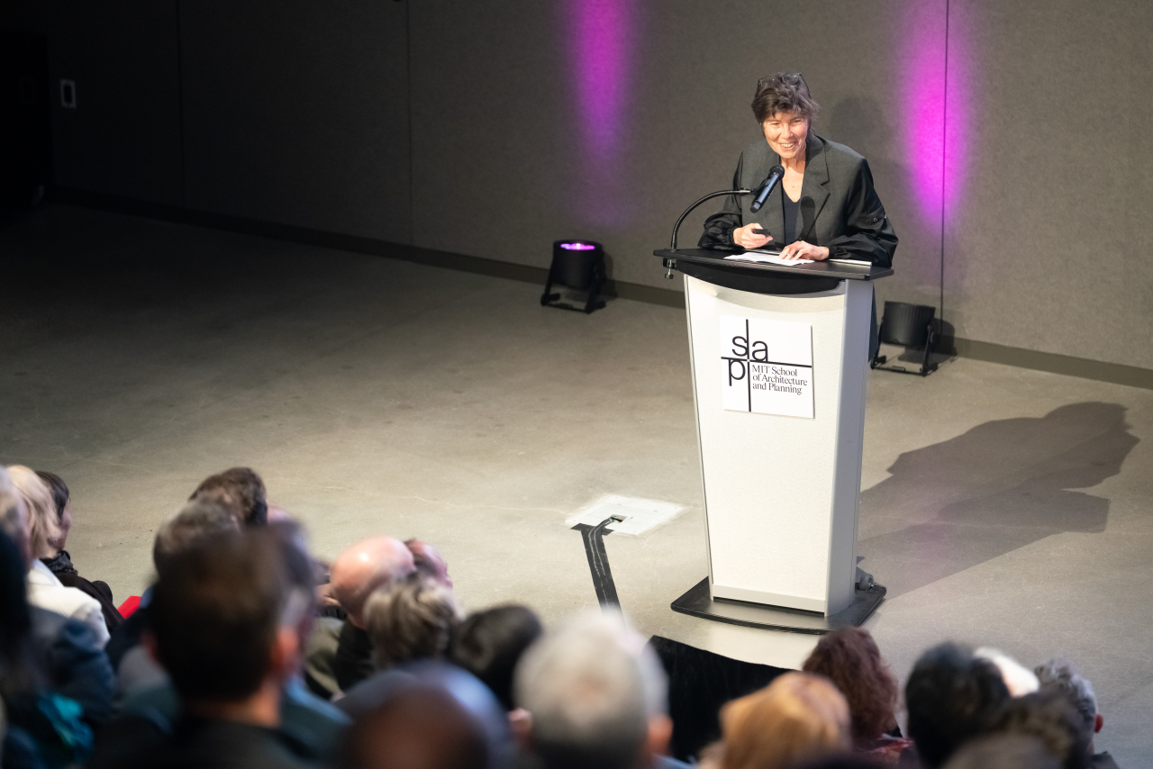 Diller Scofidio Renfro partner Elizabeth Diller speaking at the Metropolitan Storage Warehouse Dedication ceremony.