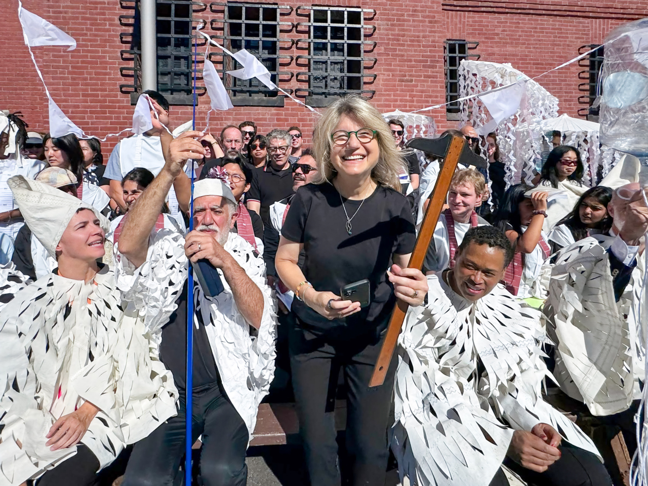MIT President Sally Kornbluth attends the Living Bucentaur SA+P school procession to the MET Warehouse