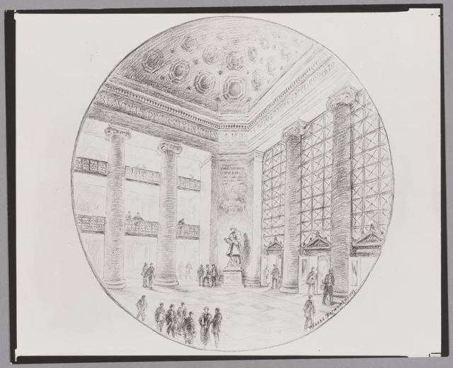 Sketch of Lobby 7 within the William Barton Rogers Building.